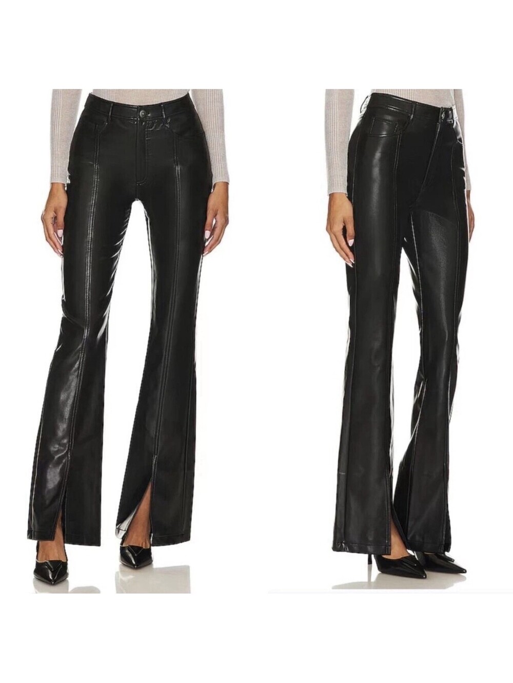 Cinq A Sept Shanis Black Vegan Leather Slit Bootcut Pants Size 4 No Tag See Pic